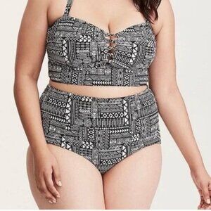 Torrid High Rise Tribal Geometric Black and White Two Piece Swimsuit, Plus Size